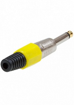 1-118G YE, Разъем аудио 6.35мм шт моно металл цанга на кабель,желтый