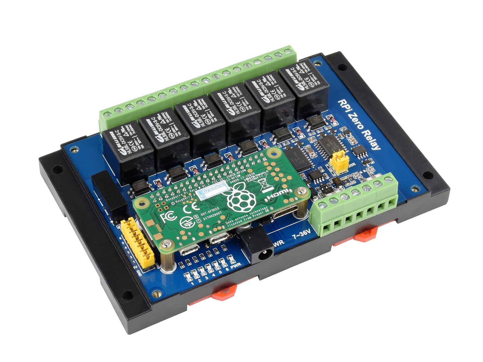 Industrial 6-ch Relay Module for Raspberry Pi Zero, RS485/CAN, Isolated Protections
