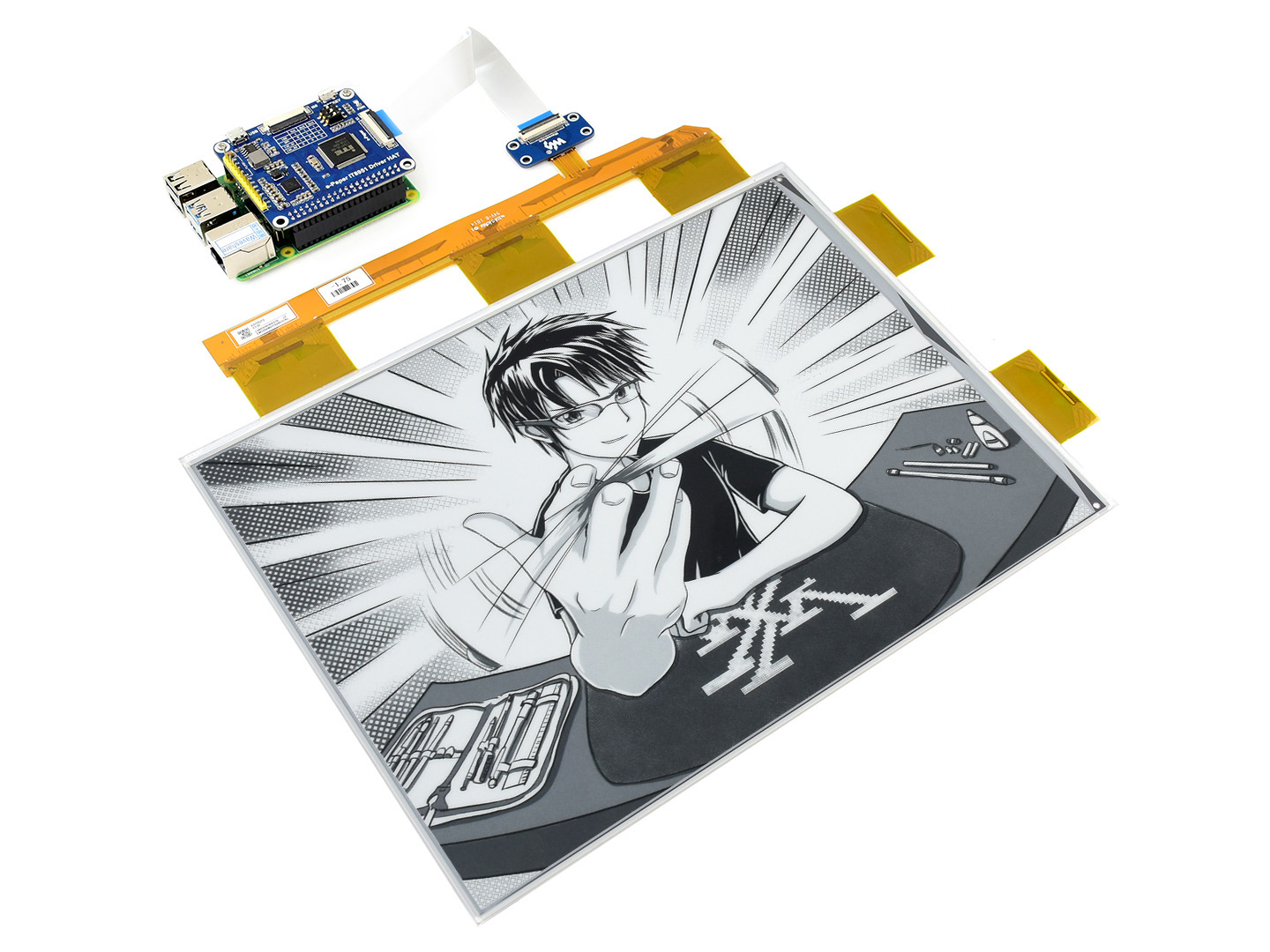 13.3inch e-Paper e-Ink Display HAT For Raspberry Pi, 1600*1200, Black / White, 16 Grey Scales, USB /