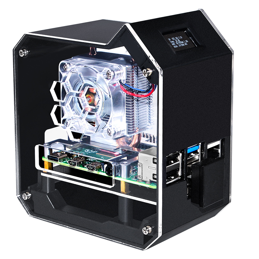 Mini Tower NAS Kit for Raspberry Pi 4B, support up to 2TB M.2 SATA SSD,  Strong Heat Dissipation, OLE