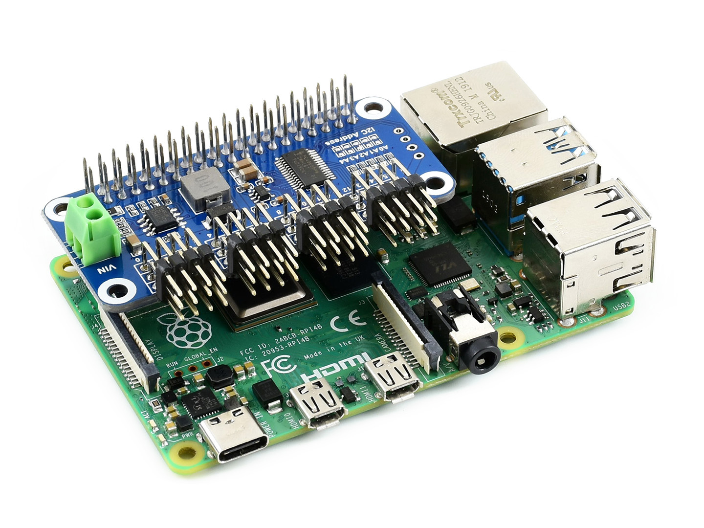 Servo Driver HAT (B) for Raspberry Pi, 16-Channel, 12-bit, I2C