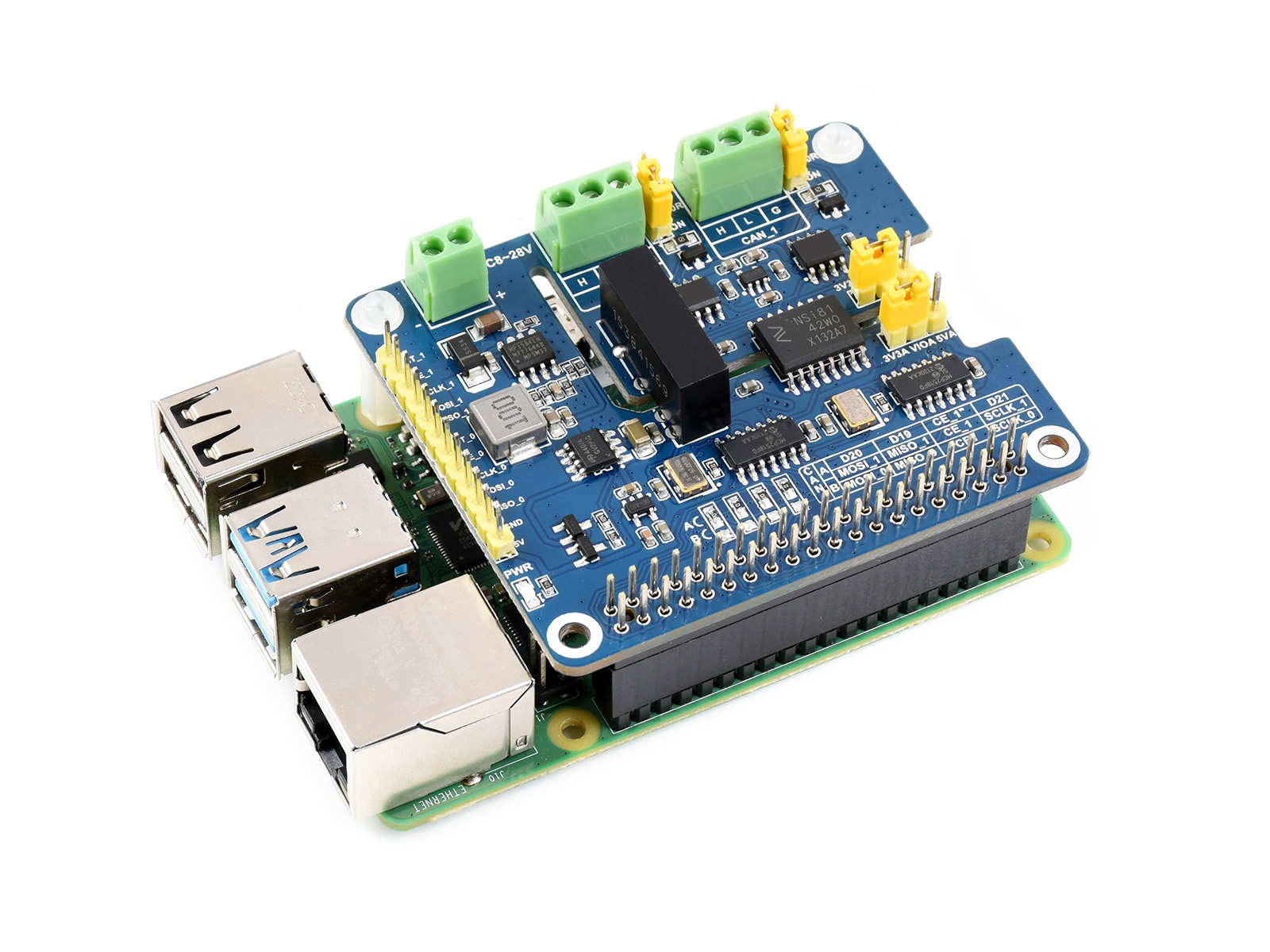 2-Channel Isolated CAN FD Expansion HAT for Raspberry Pi, Multi Protections