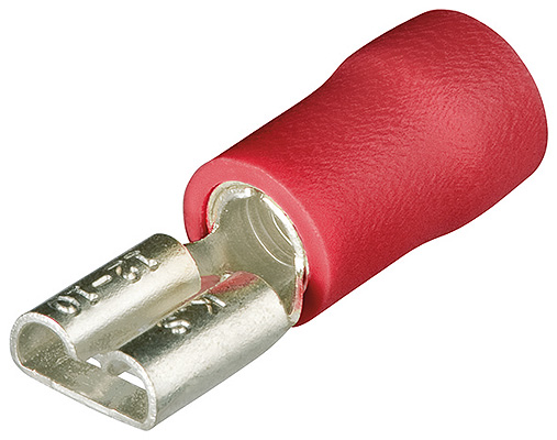 Гильзы флажковые, изолированные, красные, штекер: 6.3 x 0.8 мм, 0.5 - 1.0 кв. мм (AWG 20-17), 100 шт