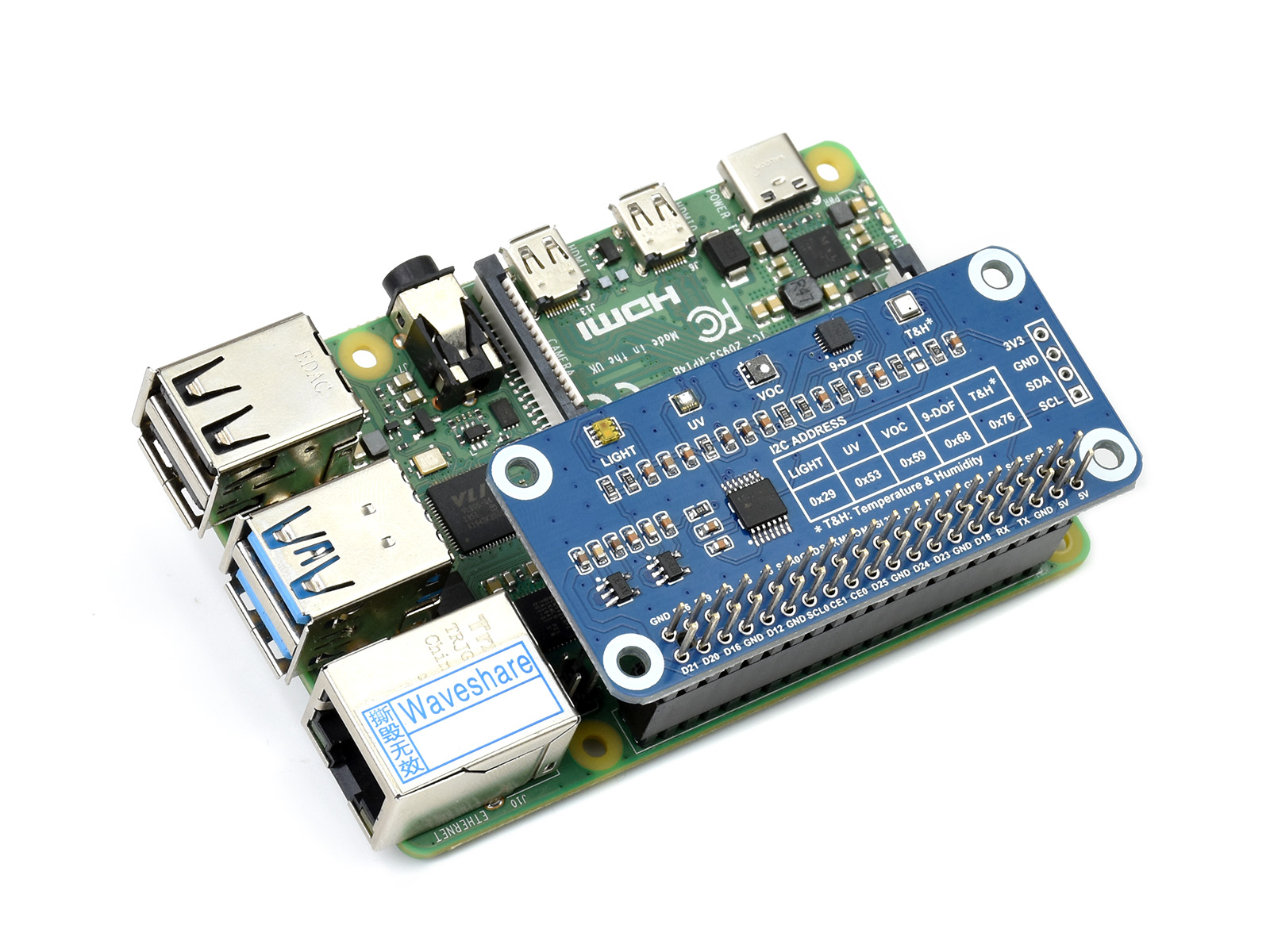 Environment Sensor HAT for Raspberry Pi, I2C Bus