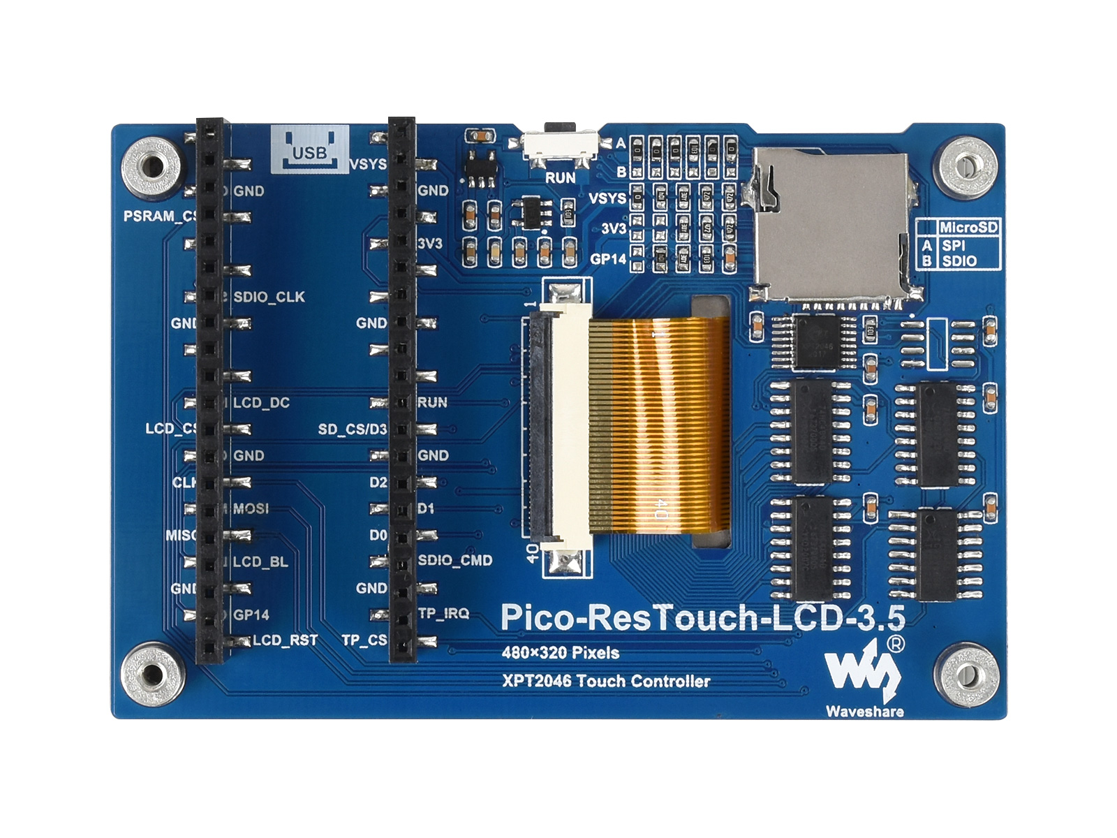 3.5inch Touch Display Module for Raspberry Pi Pico, 65K Colors, 480*320, SPI