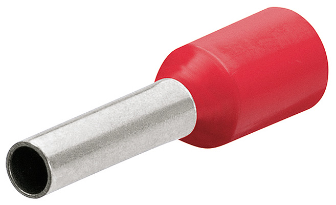 Гильзы контактные с пластиковым изолятором, красные, 10.00 кв. мм (AWG 7), 100 шт, 28 мм