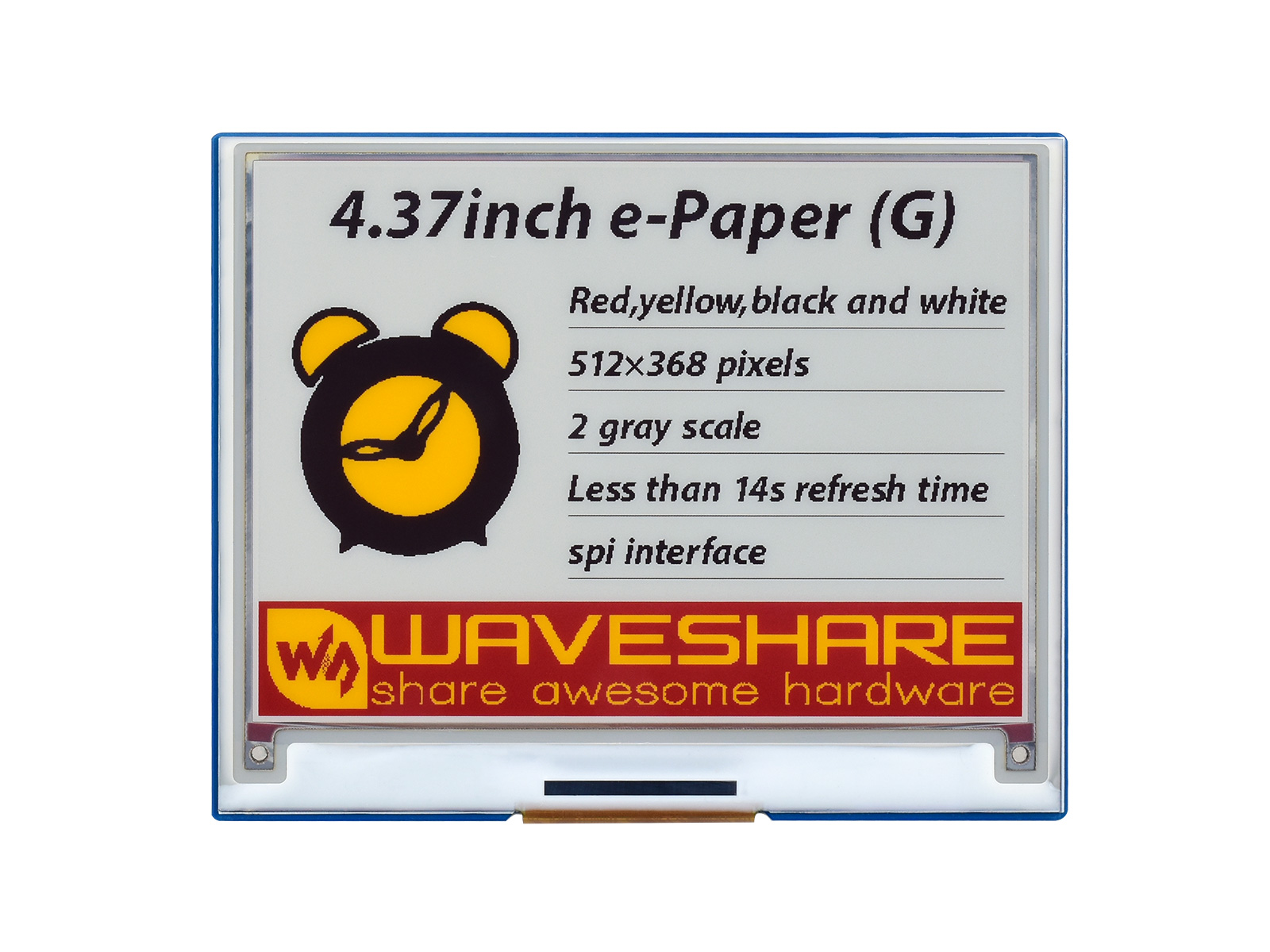 4.37inch E-Paper Module (G), 512 * 368, Red/Yellow/Black/White