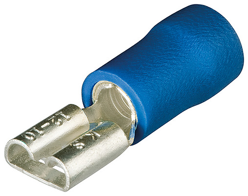 Гильзы флажковые, изолированные, синие, штекер: 6.3 x 0.8 мм, 1.5 - 2.5 кв. мм (AWG 15-13), 100 шт