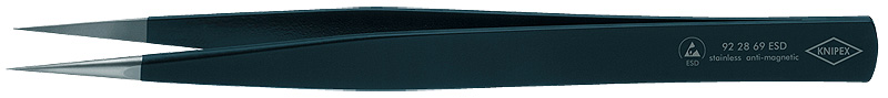 Пинцет универсальный ESD, нержавеющая сталь, 120 мм, гладкие прямые игловидные губки, ширина наконеч