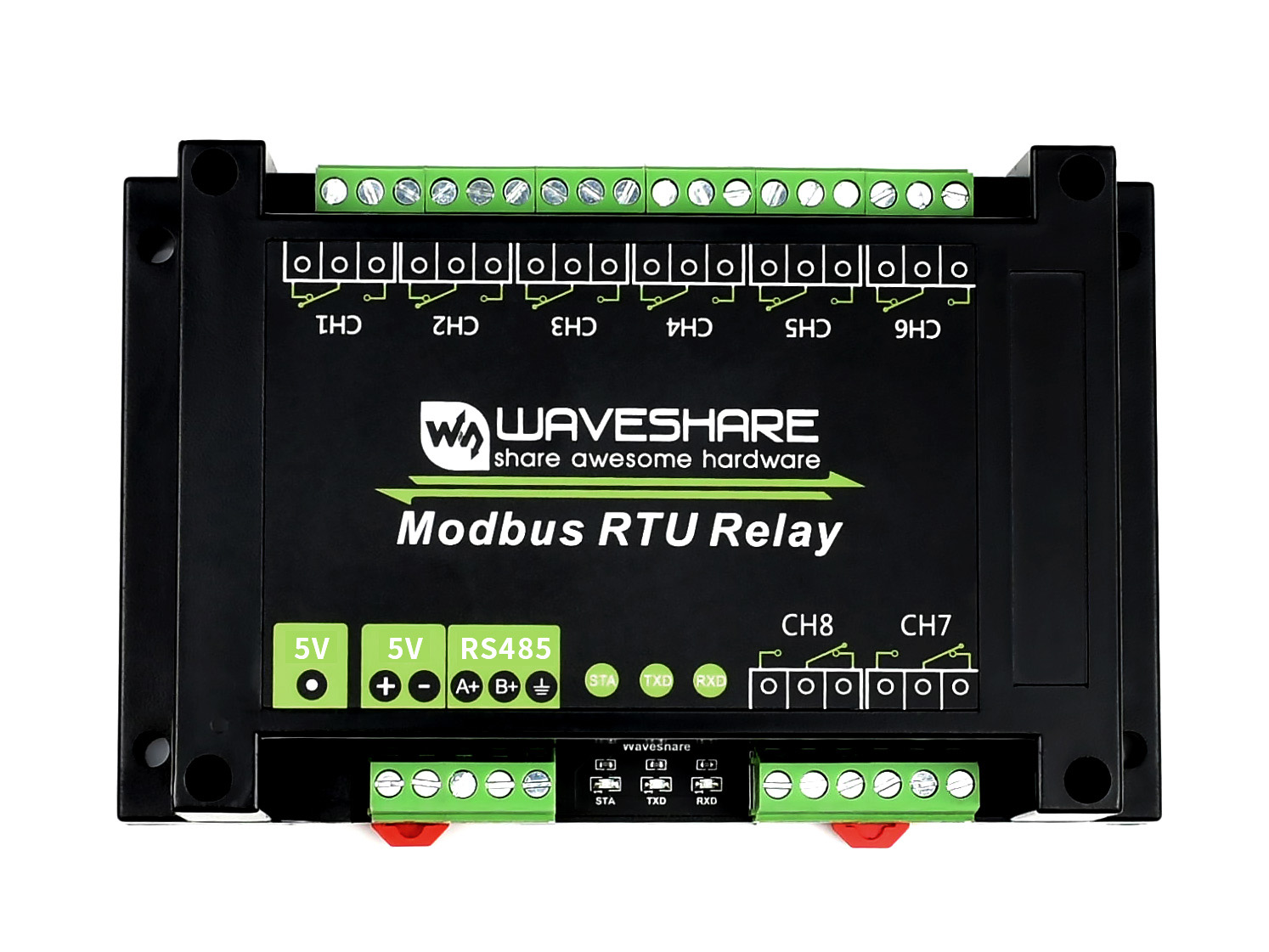 Industrial Modbus RTU 8-ch Relay Module, RS485 Bus, Multi Protection