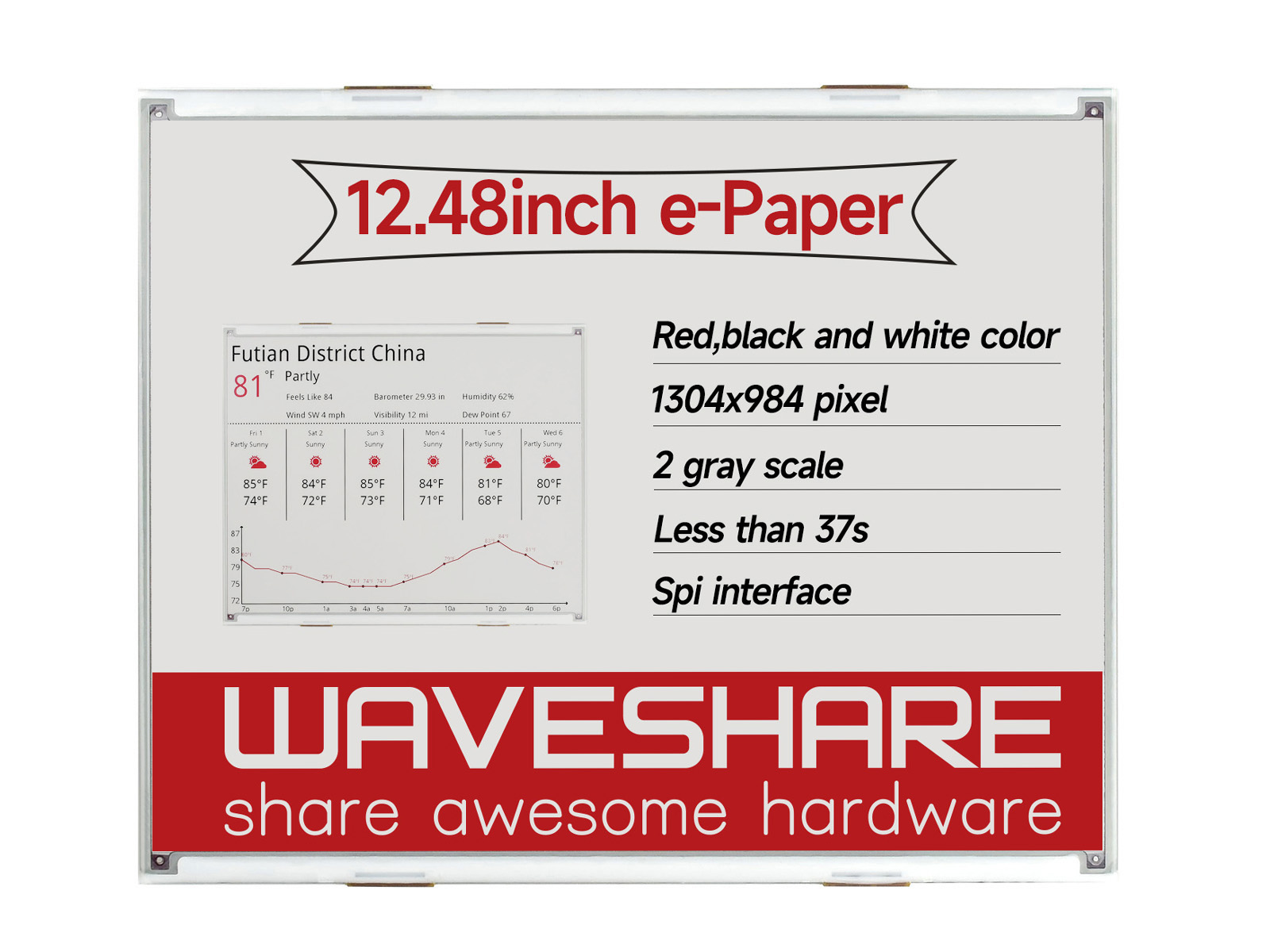 1304*984, 12.48inch E-Ink raw display, red/black/white three-color
