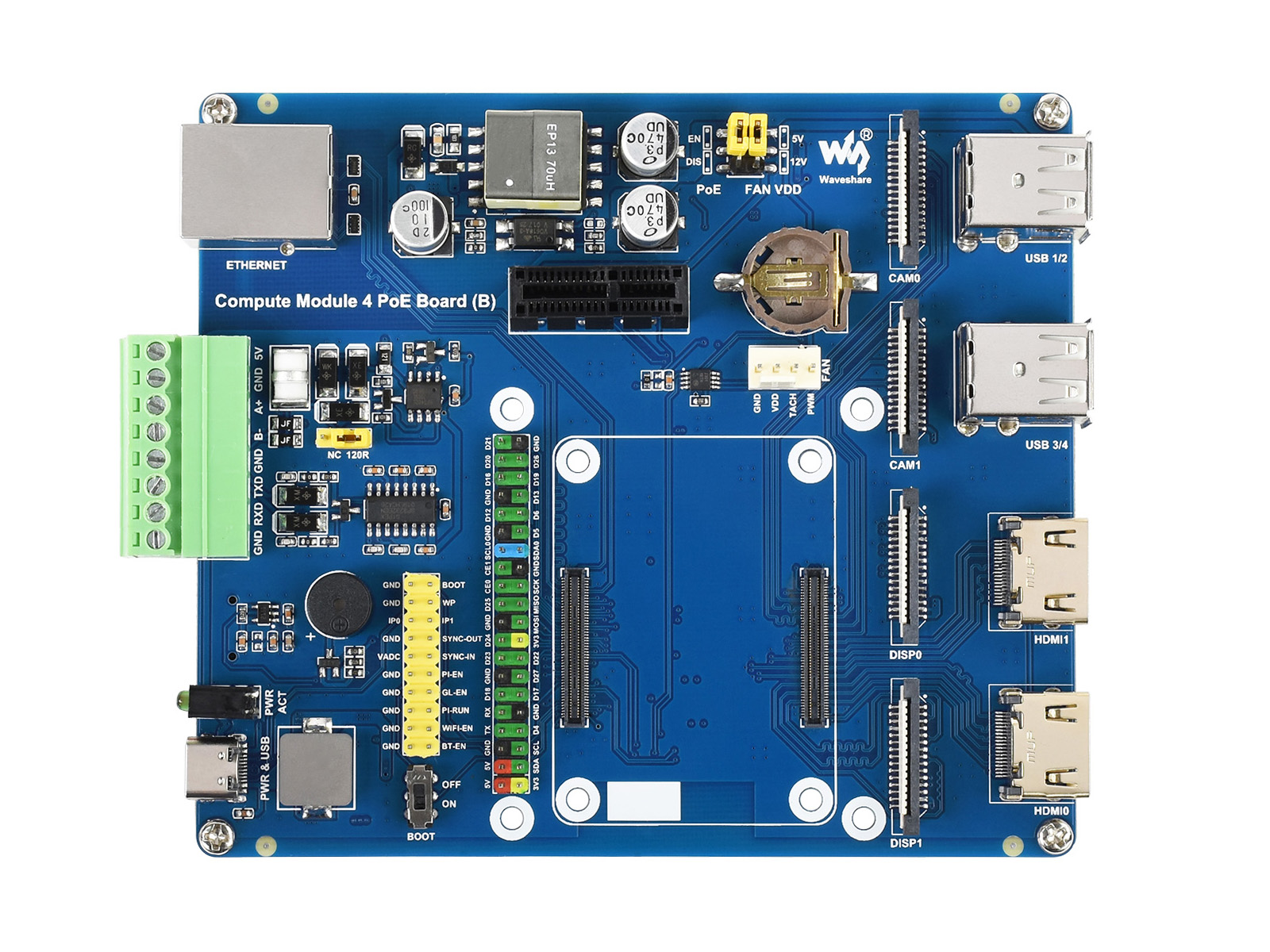 Raspberry Pi Compute Module 4 IO Board With PoE Feature (Type B), for all Variants of CM4