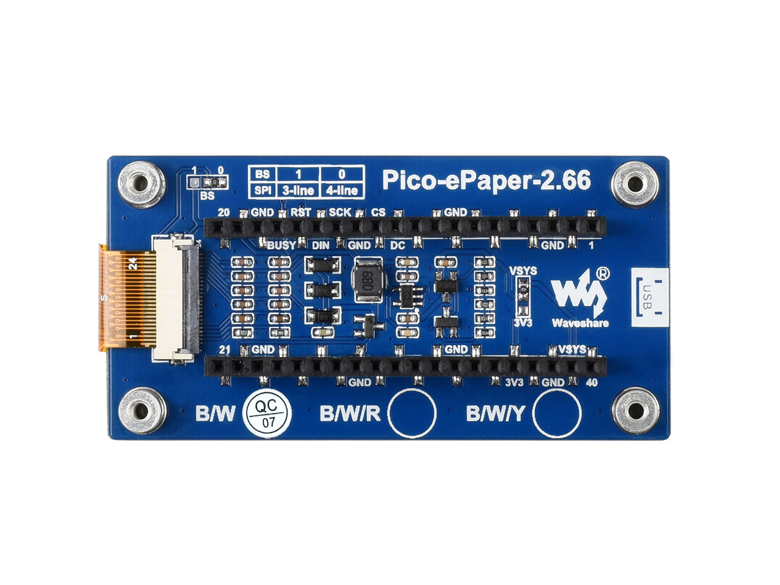 2.66inch E-Paper E-Ink Display Module for Raspberry Pi Pico, 296*152, Black / White, SPI