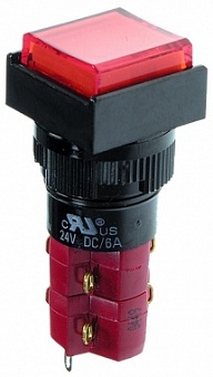 D16LAS1-2abJR кнопка с фикс. 250В/5А, LED подсветка красн.