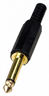 1-100G, Разъем аудио 6.35мм шт моно пластик позолоченный на кабель
