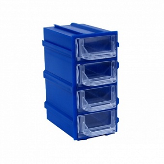 К5, контейнер пласт., прозр., синий корпус, 4 лотка, 49х82х100мм