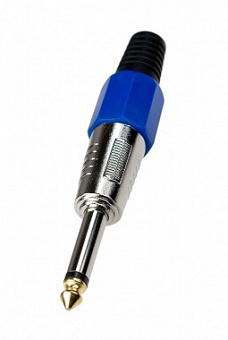 1-118G BL, Разъем аудио 6.35мм шт моно металл цанга на кабель,синий