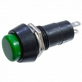 PBS-11AG, кнопка с фиксацией 12мм 250В 1А зеленая 2 контакта ON-OFF
