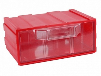 Бокс для р/дет К- 1 прозрачные/красный, Пластиковый контейнер для хранения крепежа, радиоэлектронных
