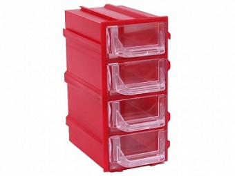 Бокс для р/дет К- 5 прозрачные/красный, Пластиковый контейнер для хранения крепежа, радиоэлектронных