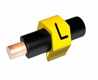 ECM-0R-L, Маркер кабельный ''L'' (на провод D=2,6~3,4мм, l=4мм, ПВХ, желтый-черный) (1000шт)