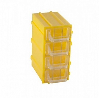 Бокс для р/дет К- 5 прозрачные/желтый, Пластиковый контейнер для хранения крепежа, радиоэлектронных