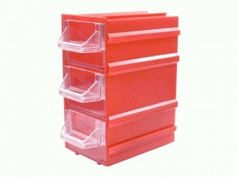 К4, контейнер пласт., прозр., красный корпус, 3 лотка, 49х82х100мм