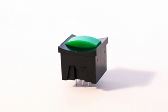 PSM2-1-E-B-E, Кнопка мини с фиксацией, зеленая в черном корпусе с зеленым индикатором