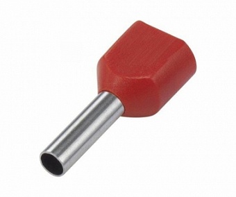 TE1008 RED, Наконечник трубчатый изолированный на 2 провода, 2х1.0 мм.кв., матер.: обжимной гильзы -