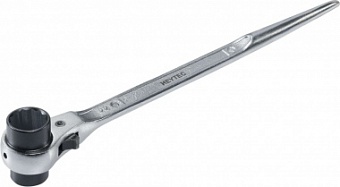 Ключ строительный гаечный накидной трещоточный сквозной с реверсом, 19x22 мм