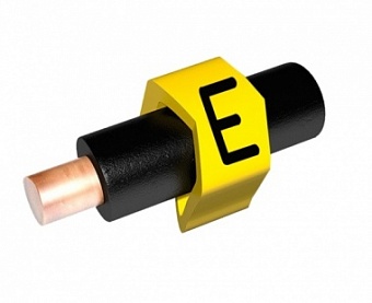 ECM-1R-E, Маркер кабельный ''E'' (на провод D=3,1~3,9мм, l=4мм, ПВХ, желтый-черный) (1000шт)