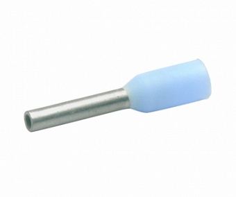 E0206 L.BLUE, Наконечник трубчатый с защитой провода, 1x0.25 мм.кв., матер.: обжимной гильзы - медь