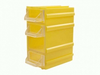 К4, контейнер пласт., прозр., желтый корпус, 3 лотка, 49х82х100мм