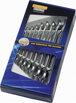 Набор ключей гаечных рожковых в картонной упаковке c подвесом, 6-22 мм, 8 предметов