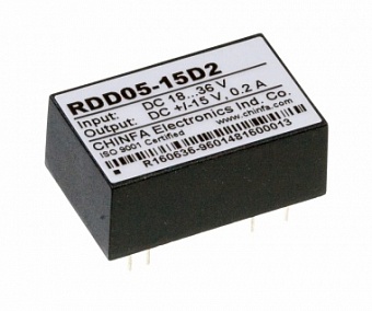 RDD05-15D2 DC-DC в пл.5Вт вх.18:36В, 2вых.+15В/+200мА