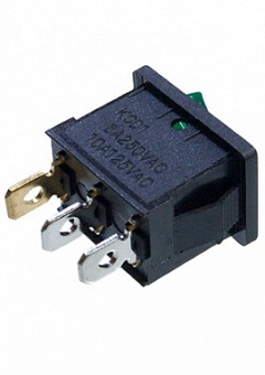 RWB-206 36-2153, выключатель клавишный 250В 6А (3с) ON-OFF зеленый  с подсветкой  Mini