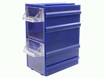 К3, контейнер пласт., прозр., синий корпус, 2 лотка, 49х82х100мм