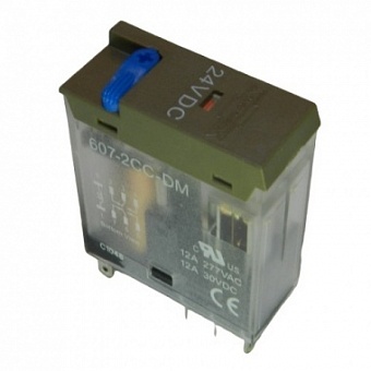 607-2CC-DM-1 24VDC, Реле электромагнитное Упр.: 24VDC, Потр. мощн.: 0.53W. Тестовая кнопка. Индикац