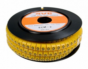 ECM-1.5R-9, Маркер кабельный ''9'' (на провод D=3,5~4,5мм, l=4мм, ПВХ, желтый-черный) (1000шт)