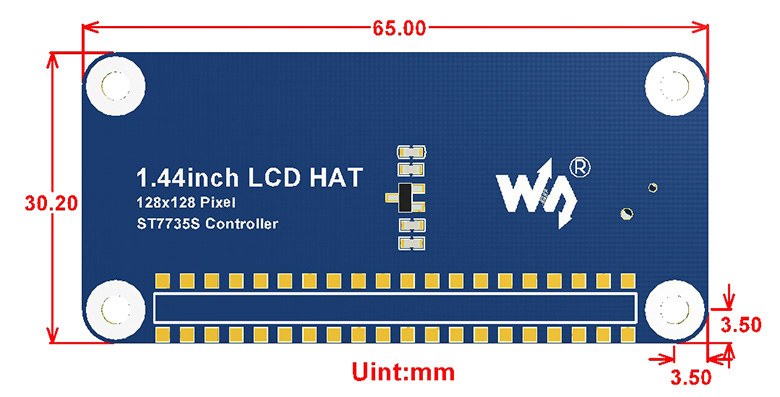 1.44inch LCD HAT dimensions