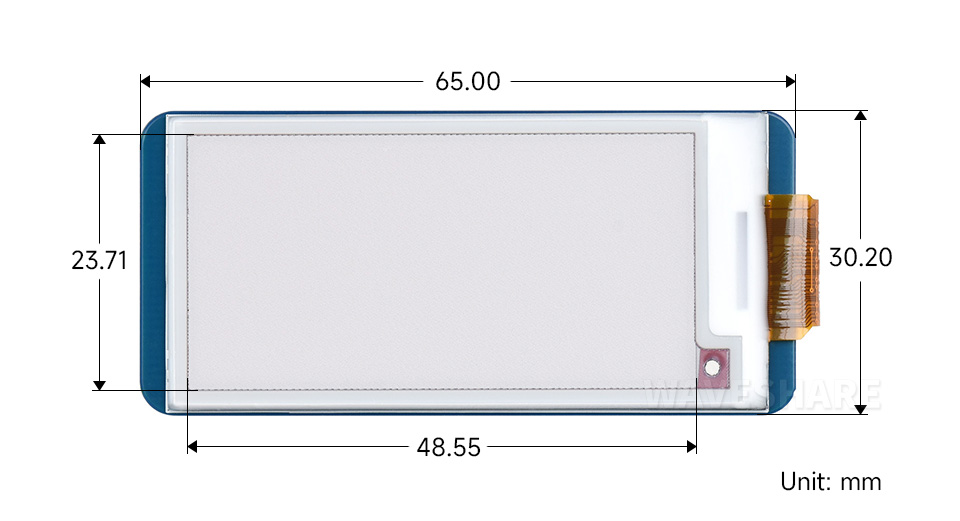 2.13inch e-Paper HAT (B) dimensions