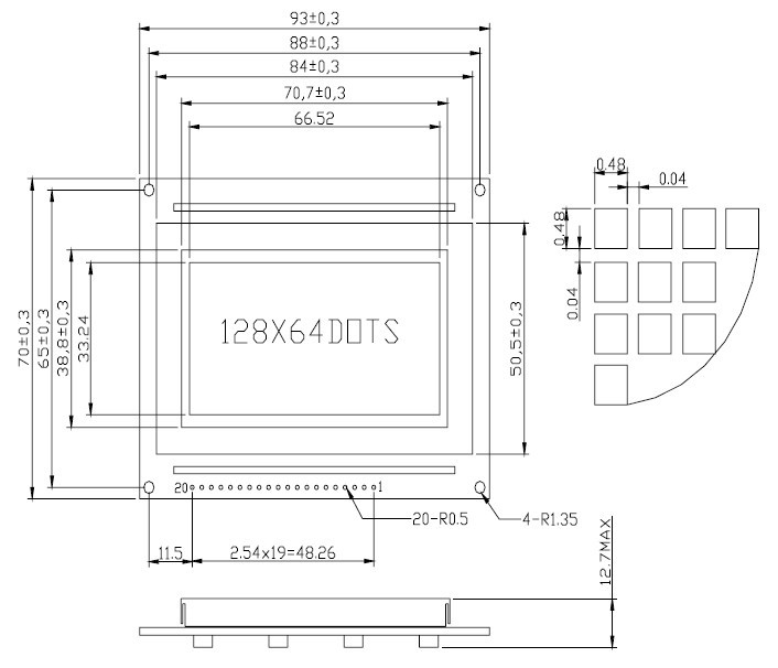 LCD12864-ST external dimension