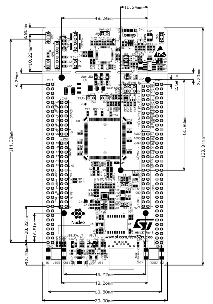 NUCLEO-F767ZI board dimensions