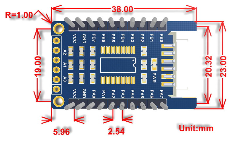 MCP23017 IO Expansion Board dimensions