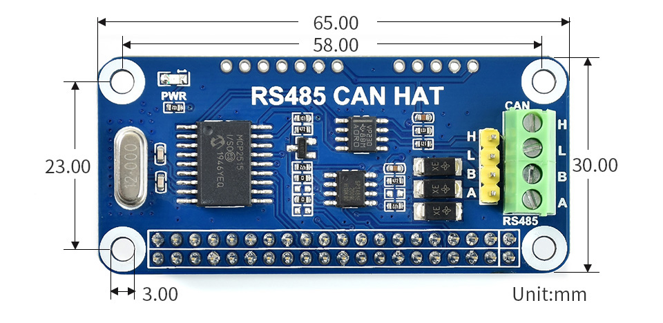 RS485 CAN HAT dimensions